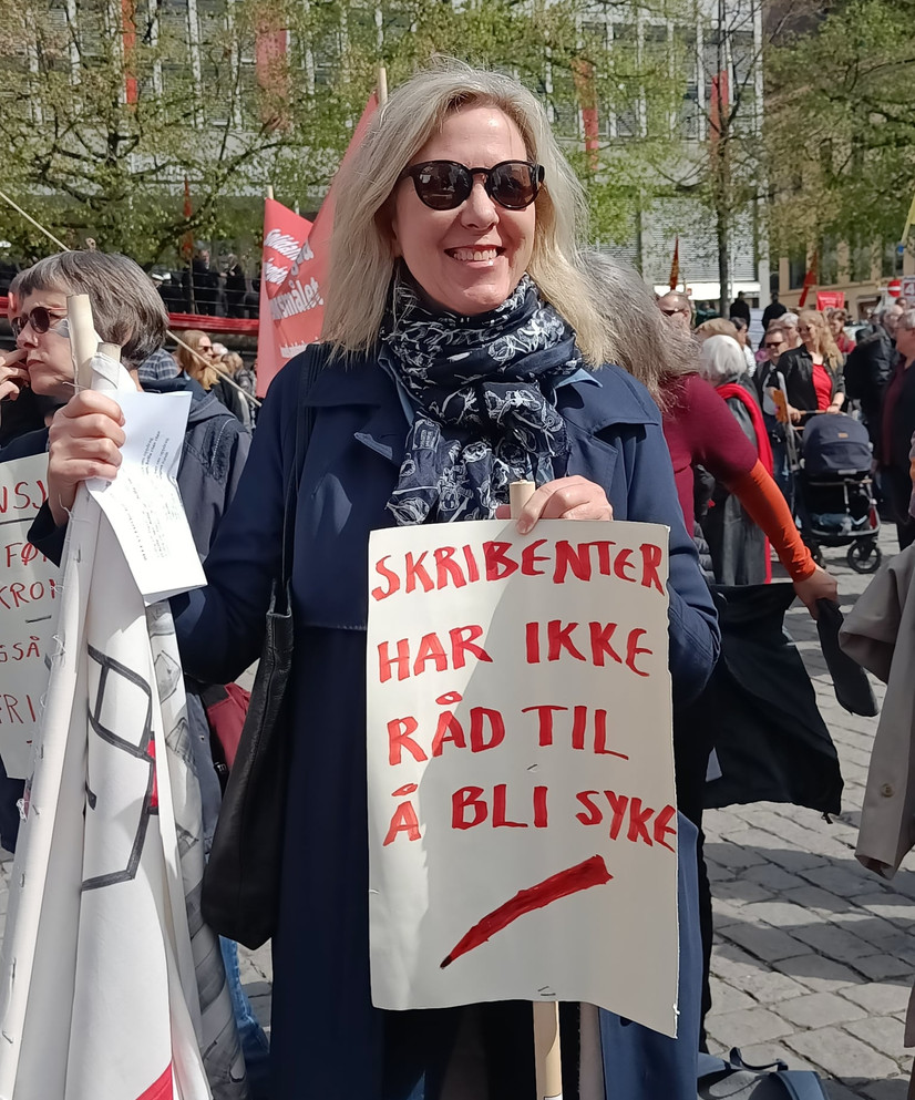 Inger Sverreson Holmes på 1. mai-markering. PRIVAT FOTO