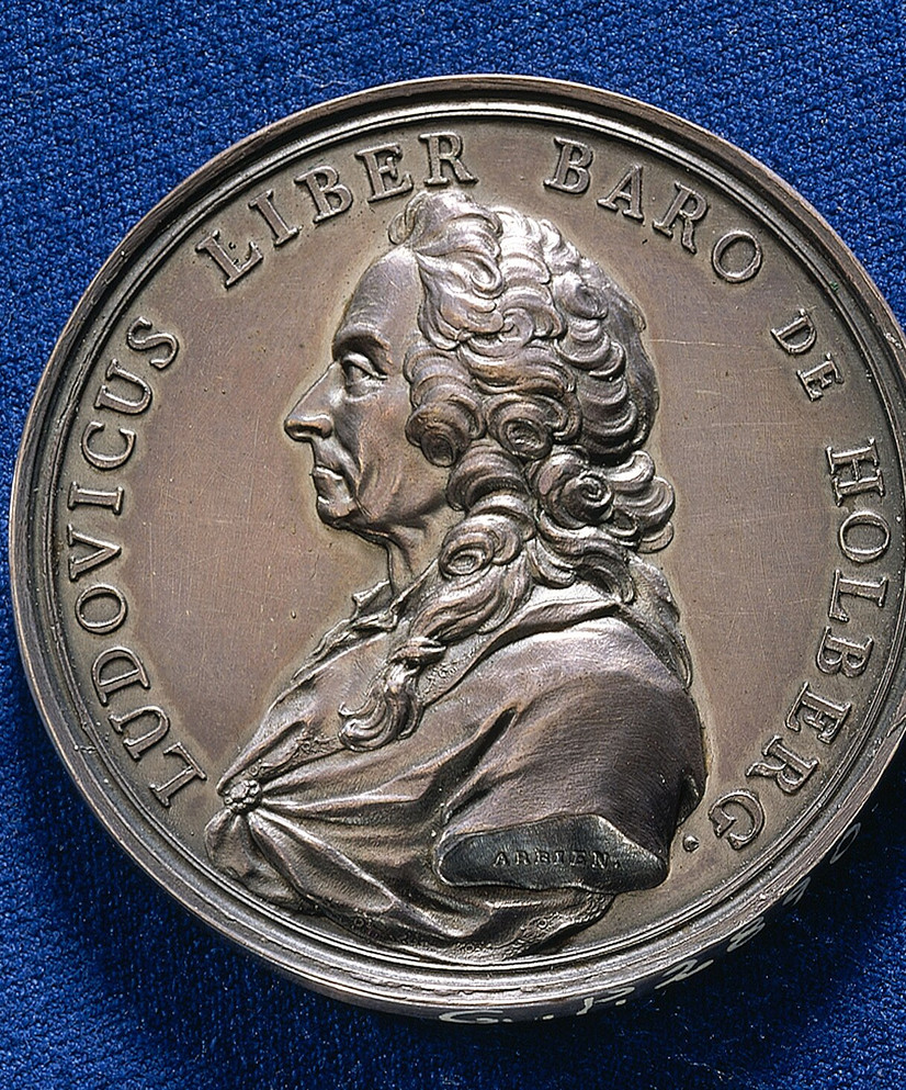 Bildet viser en Holberg-medalje fra 1757, som er en del av samlingen til Nationalmuseet i Danmark.