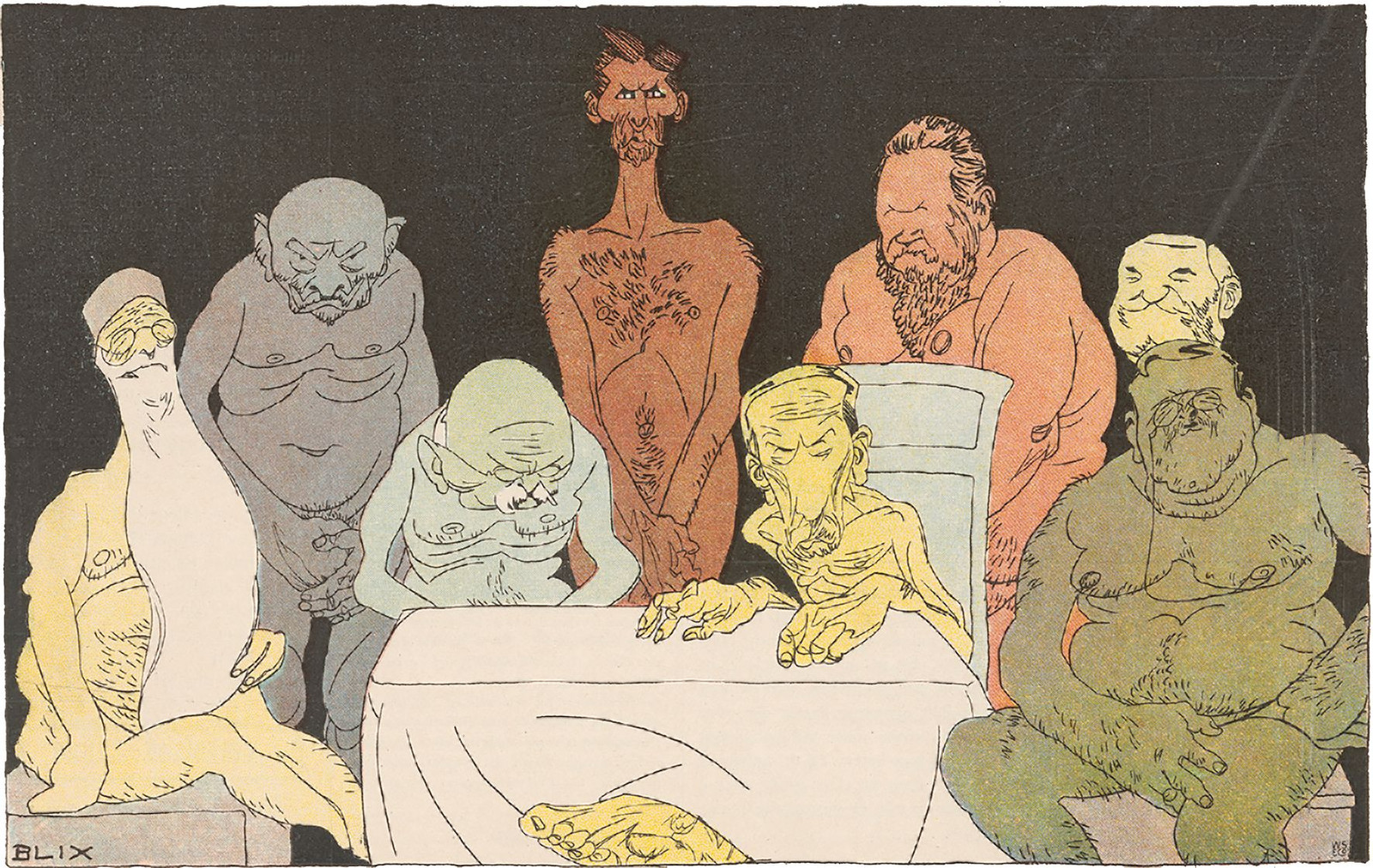 Ragnvald Blix, Regjeringen Knudsen, i Fluesoppen, 1908. KILDE: NASJONALBIBLIOTEKET